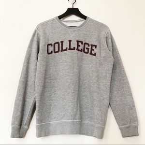 Grey Crew Neck Reversible “COLLEGE” Sweater